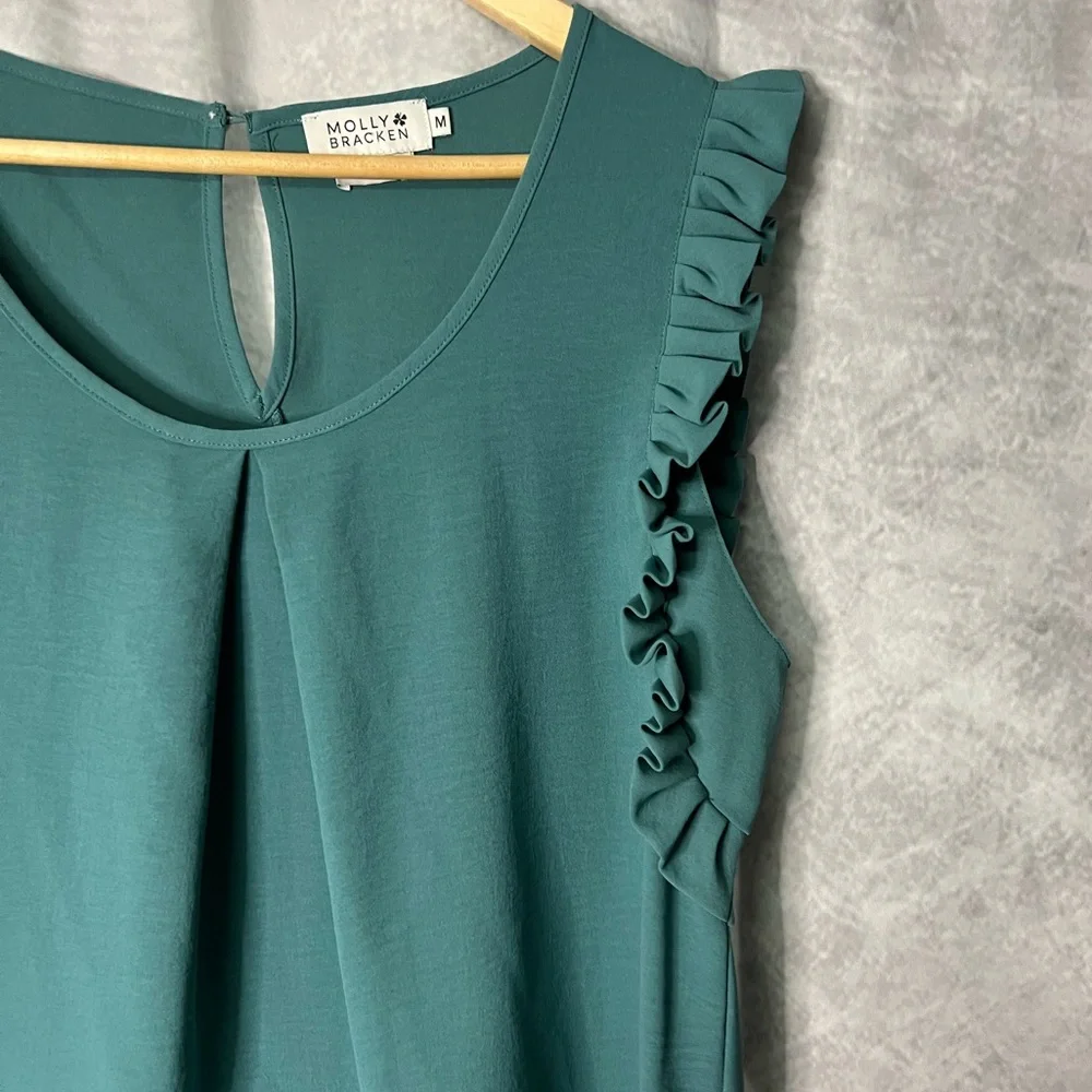 Molly Bracken Teal Ruffle Sleeve Keyhole Back Blouse - MED - Picture 14 of 14